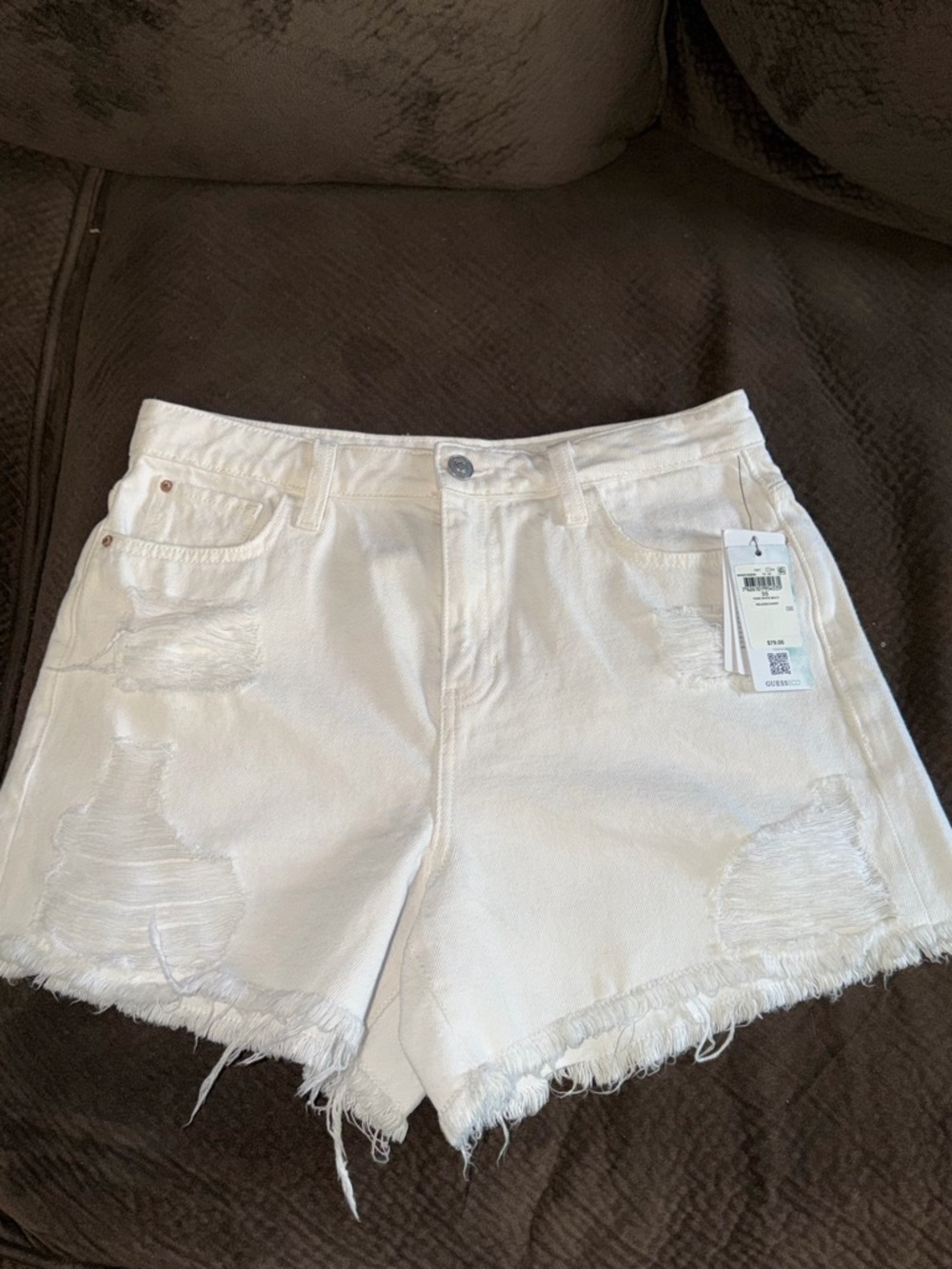 Guess White Distressed Denim Cutoff Shorts